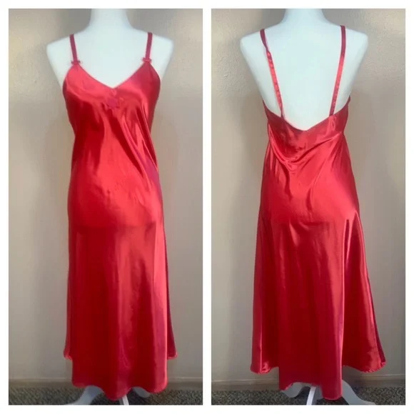 Christian Dior VTG Satin Logo Embroidered Full Length Slip Dress - Picture 1 of 15